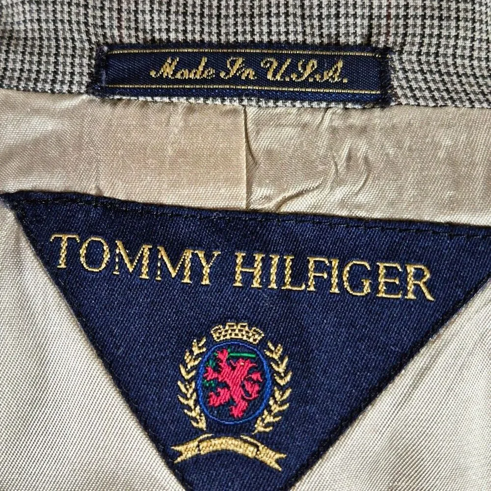 Vtg Tommy Hilfiger 42L Brown Houndstooth 3Pc Suit Set Old Money Academia Wedding